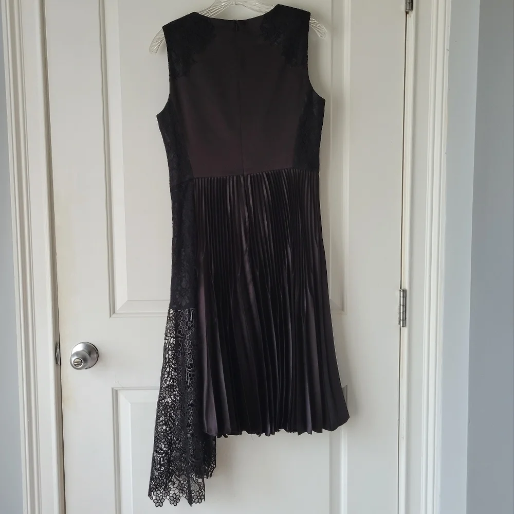 Karen Millen Formal Black Midi Dress Pleated Asymmetrical and Lace Detail 8 - Picture 5 of 8
